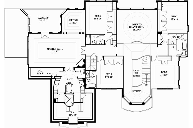 House Design - Floor Plan - Upper Floor for European House Plan #119-197 - 5 bed, 5 bath