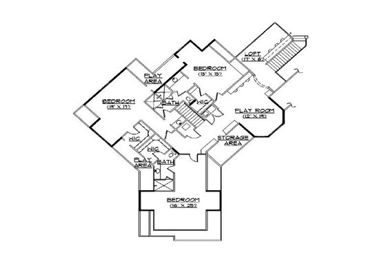 Floor Plan - Upper Floor for European House Plan #5-448 - 5 bed, 6 bath