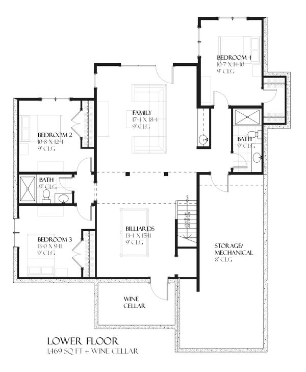 Architectural House Design - European Floor Plan - Lower Floor Plan #901-93