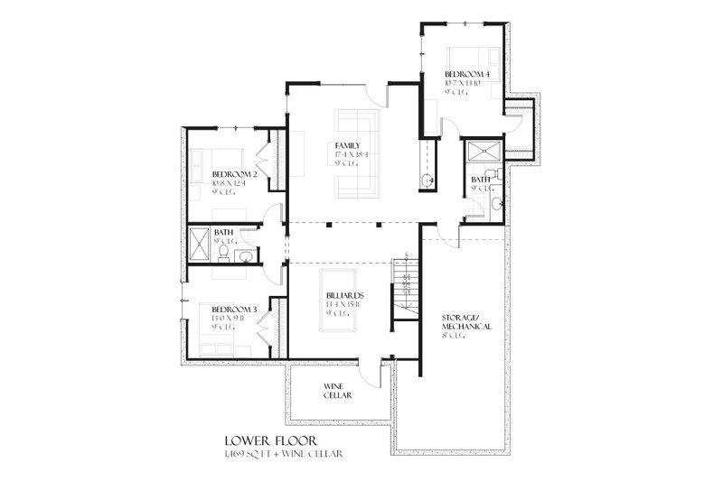 Dream House Plan - Floor Plan - Lower Floor for European House Plan #901-93 - 4 bed, 3.5 bath