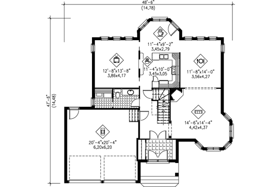 Floor Plan - Main Floor for Traditional House Plan #25-2064 - 3 bed, 1.5 bath