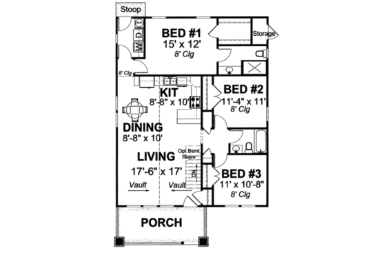 Floor Plan - Main Floor for Craftsman House Plan #20-1879 - 3 bed, 2 bath