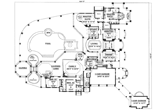 Floor Plan - Main Floor for Mediterranean House Plan #27-215 - 5 bed, 5.5 bath