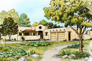 Adobe / Southwestern Exterior - Front Elevation Plan #140-138