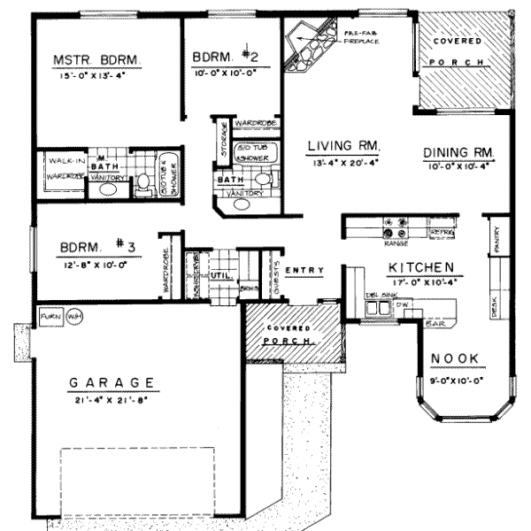 Floor Plan - Main Floor for Traditional House Plan #303-295 - 3 bed, 2 bath
