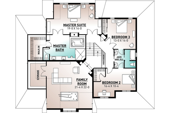 Floor Plan - Upper Floor for Country House Plan #23-406 - 3 bed, 2.5 bath