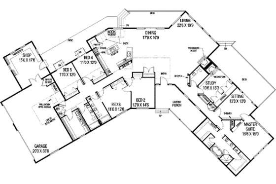 Floor Plan - Main Floor for Ranch House Plan #60-480 - 5 bed, 3.5 bath