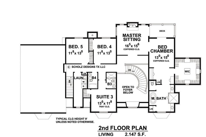 Home Plan - Floor Plan - Upper Floor for European House Plan #20-2210 - 5 bed, 4.5 bath