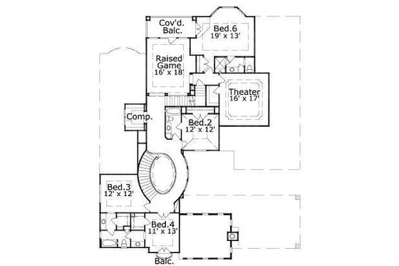 Floor Plan - Upper Floor for European House Plan #411-848 - 6 bed, 5 bath