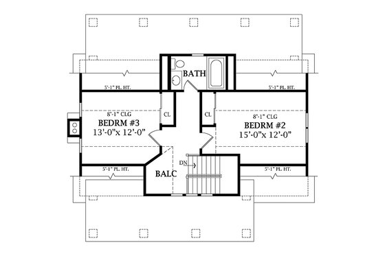 Floor Plan - Upper Floor for Craftsman House Plan #456-5 - 3 bed, 2.5 bath