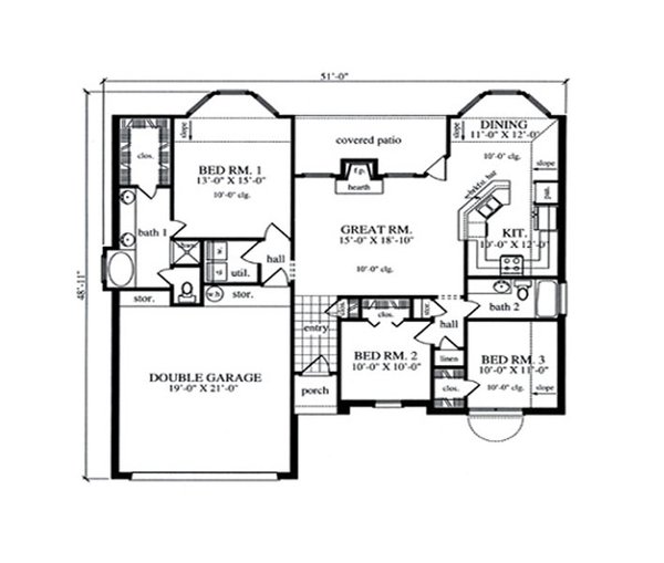 Floor Plan - Main Floor for Traditional House Plan #42-380 - 3 bed, 2 bath