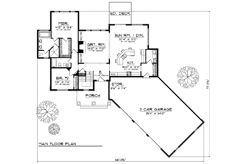 Home Plan - Floor Plan - Main Floor for Traditional House Plan #70-805 - 4 bed, 3 bath