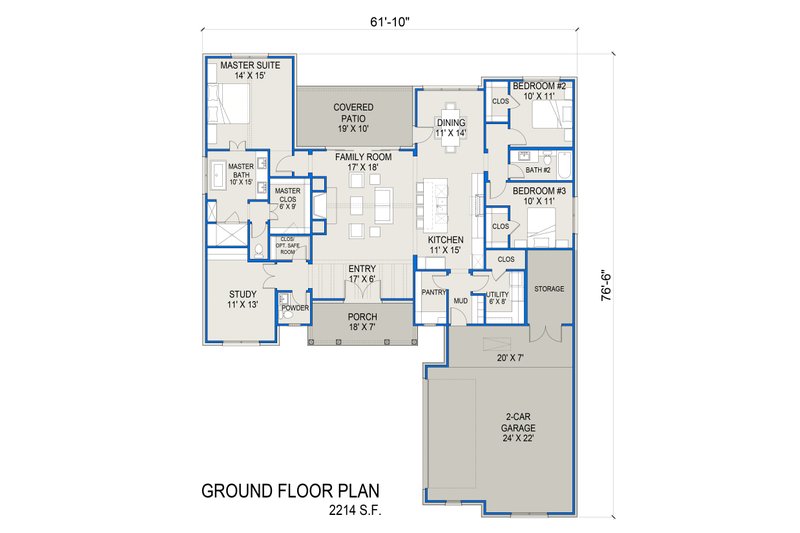 House Design - Floor Plan - Main Floor for Farmhouse House Plan #1103-4 - 3 bed, 2.5 bath