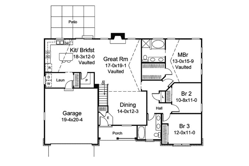 House Design - Floor Plan - Main Floor for Traditional House Plan #57-600 - 3 bed, 2 bath