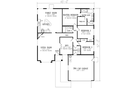 Floor Plan - Main Floor for Traditional House Plan #1-353 - 3 bed, 2 bath