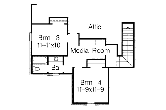 Floor Plan - Upper Floor for European House Plan #15-272 - 4 bed, 3 bath
