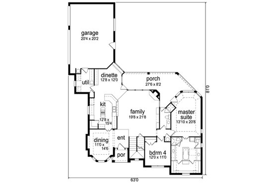Floor Plan - Main Floor for Traditional House Plan #84-557 - 4 bed, 3 bath