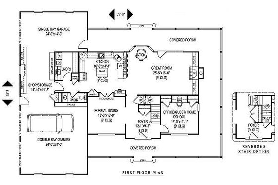 Floor Plan - Main Floor for Farmhouse House Plan #11-229 - 4 bed, 2.5 bath