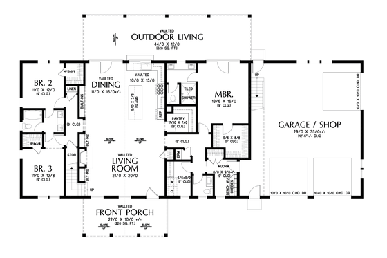 Floor Plan - Main Floor for Barndominium House Plan #48-1212 - 4 bed, 3.5 bath