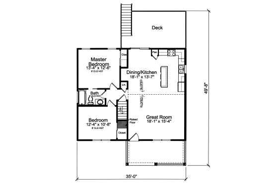 Floor Plan - Main Floor for Cottage House Plan #46-906 - 2 bed, 1 bath