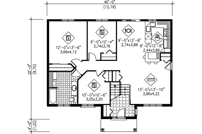 Dream House Plan - Floor Plan - Main Floor for Traditional House Plan #25-4098 - 3 bed, 1 bath