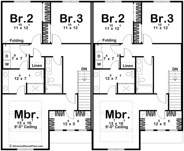 Architectural House Design - Floor Plan - Upper Floor for Farmhouse House Plan #455-789 - 3 bed, 2.5 bath
