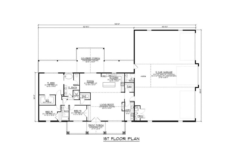 House Plan Design - Floor Plan - Main Floor for Barndominium House Plan #1064-106 - 3 bed, 2.5 bath