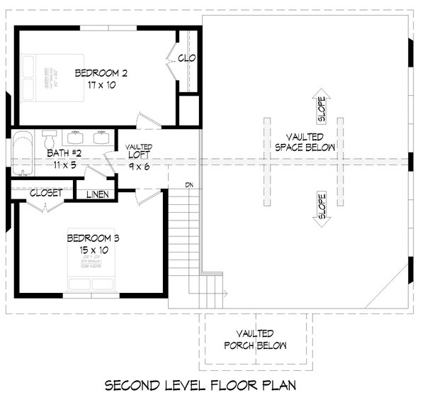 Southern Floor Plan - Upper Floor Plan #932-840