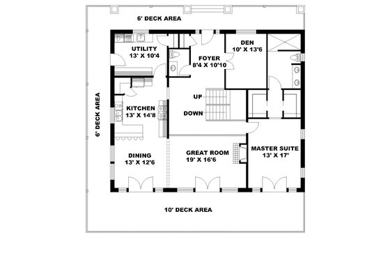Floor Plan - Main Floor for Craftsman House Plan #117-873 - 4 bed, 4.5 bath