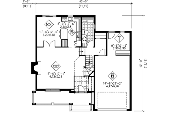 Floor Plan - Main Floor for European House Plan #25-4155 - 3 bed, 1.5 bath
