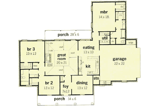 Floor Plan - Main Floor for Farmhouse House Plan #16-164 - 3 bed, 2 bath