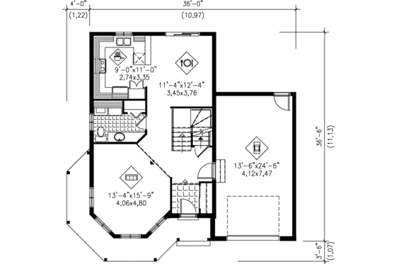 Floor Plan - Main Floor for Victorian House Plan #25-2035 - 3 bed, 1.5 bath