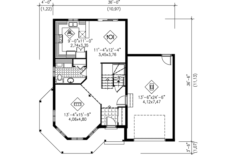 Architectural House Design - Floor Plan - Main Floor for Victorian House Plan #25-2035 - 3 bed, 1.5 bath