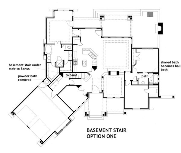 House Plan Design - Optional Lower Level Stair Placement 1