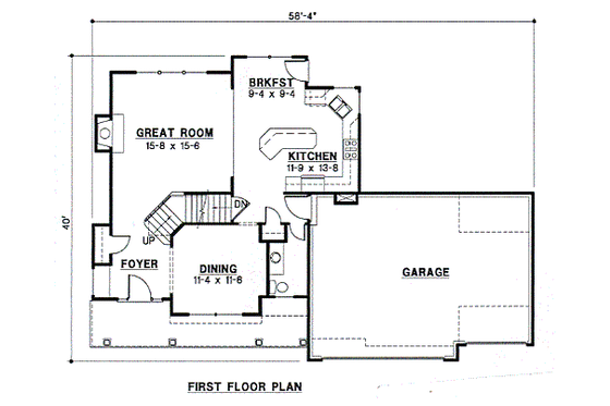 Floor Plan - Main Floor for Traditional House Plan #67-486 - 4 bed, 2.5 bath