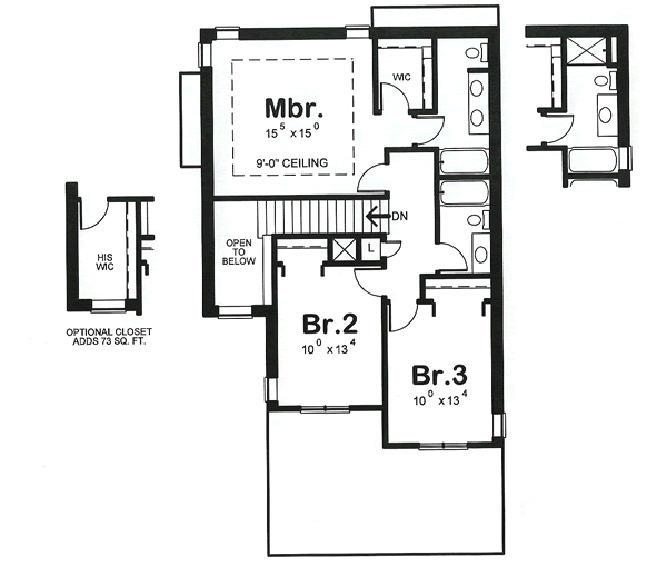 House Blueprint - Traditional Floor Plan - Upper Floor Plan #20-1525