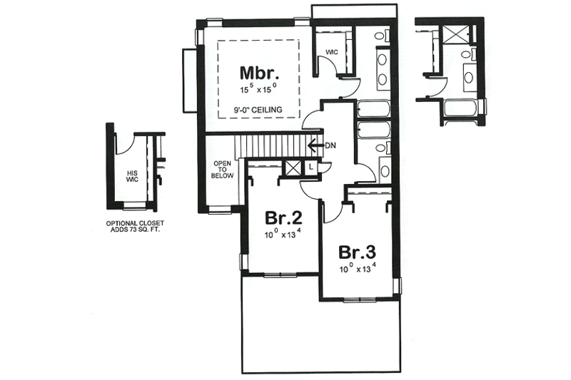 House Blueprint - Floor Plan - Upper Floor for Traditional House Plan #20-1525 - 3 bed, 2.5 bath