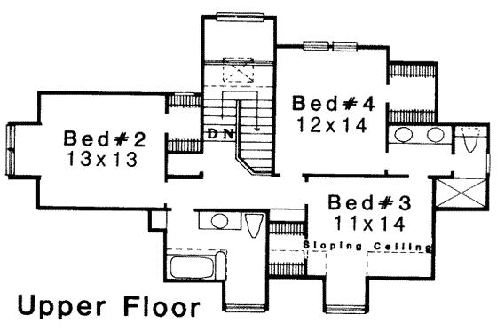 Floor Plan - Upper Floor for Traditional House Plan #310-169 - 4 bed, 3.5 bath