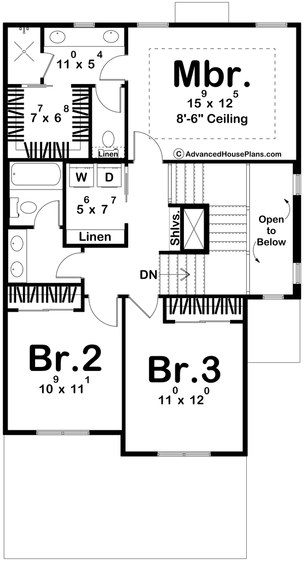 House Blueprint - Floor Plan - Upper Floor for Modern House Plan #455-785 - 3 bed, 2.5 bath