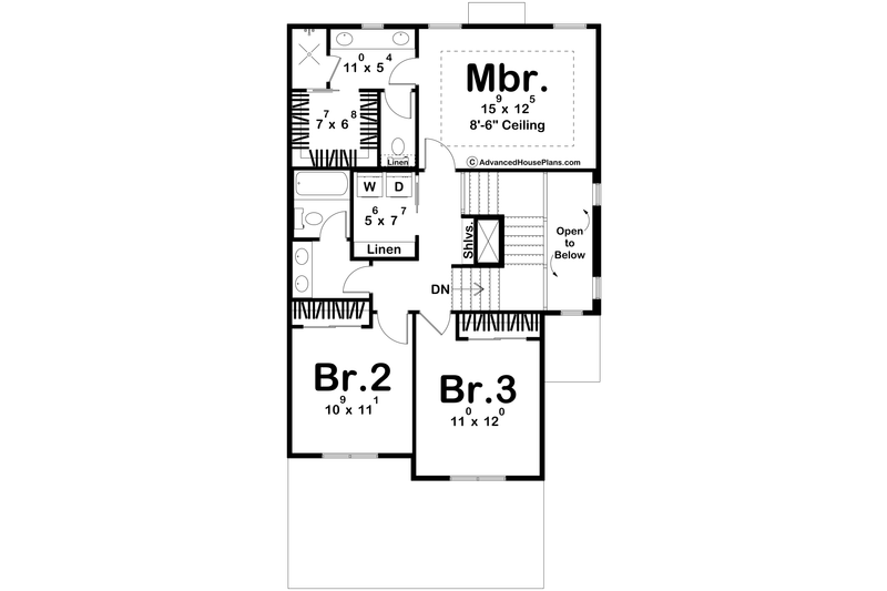 House Blueprint - Floor Plan - Upper Floor for Modern House Plan #455-785 - 3 bed, 2.5 bath