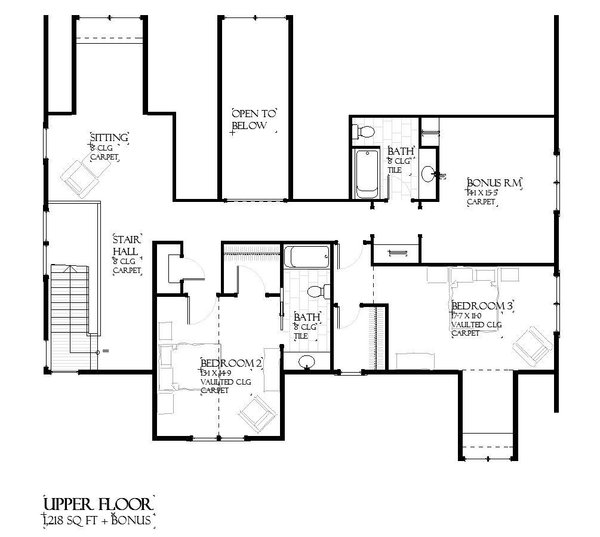 House Blueprint - Traditional Floor Plan - Upper Floor Plan #901-149