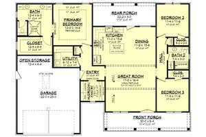 Floor Plan - Main Floor for Farmhouse House Plan #430-241 - 3 bed, 2 bath