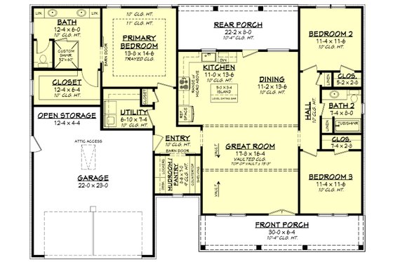 Floor Plan - Main Floor for Farmhouse House Plan #430-241 - 3 bed, 2 bath
