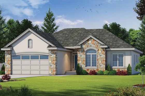 Exterior - Front Elevation 4 for European House Plan #20-2059 - 3 bed, 2 bath