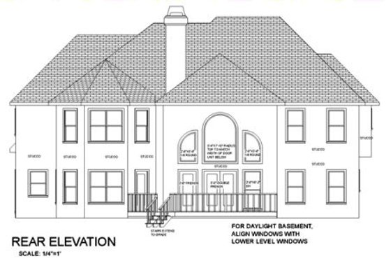 Exterior - Rear Elevation for European House Plan #56-225 - 5 bed, 4 bath