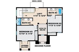 Floor Plan - Upper Floor for Mediterranean House Plan #27-351 - 3 bed, 3.5 bath
