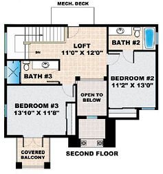 Floor Plan - Upper Floor for Mediterranean House Plan #27-351 - 3 bed, 3.5 bath