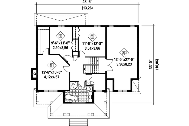 House Blueprint - Floor Plan - Upper Floor for Country House Plan #25-4600 - 3 bed, 1 bath