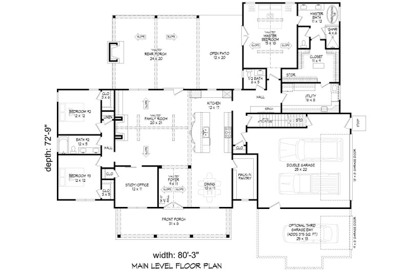 Home Plan - Floor Plan - Main Floor for Farmhouse House Plan #932-1317 - 3 bed, 2.5 bath