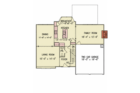 Floor Plan - Main Floor for Colonial House Plan #54-712 - 4 bed, 2 bath